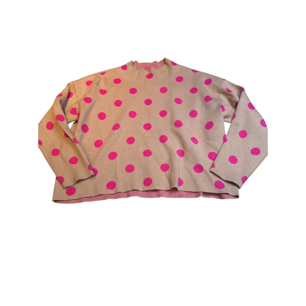Maeve by Anthropologie Polka Dot Mock Neck Sweater Taupe Pink XLarge - Picture 2 of 9
